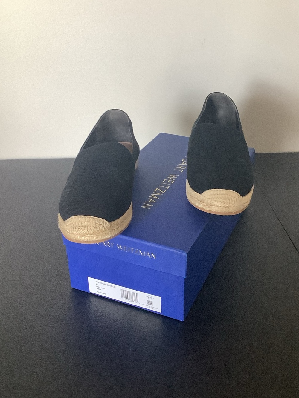 Stuart Weitzman Black Suede Espadrille Slip-On Loafers